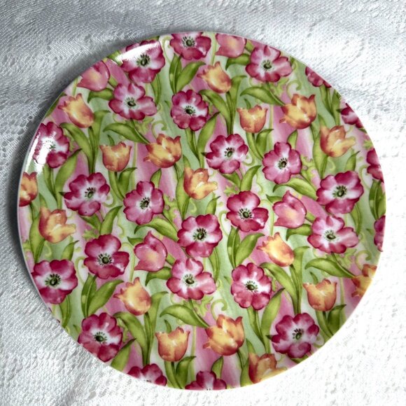 Springfield England All Flower Salad Plate - Set of 2, Chintz Style, Pink Backgr - Picture 2 of 5